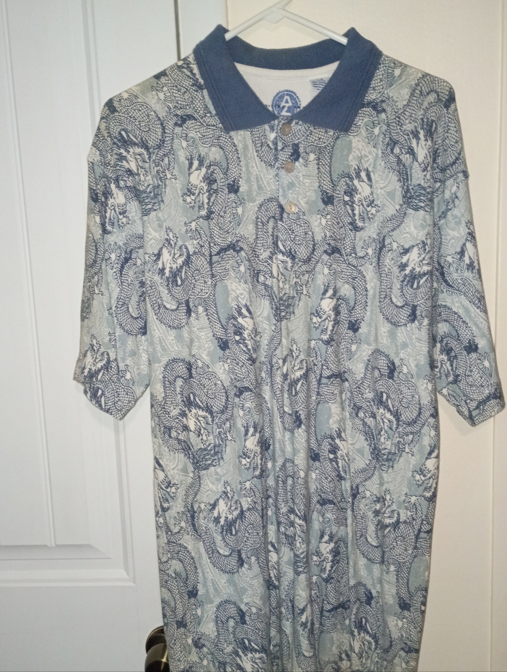 Men's Blue Dragon Print Polo Shirt